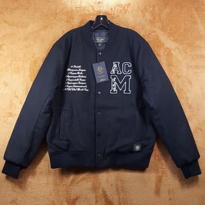 AC MILAN Varisty Jacket Mens Medium Black Wool Lined Bomber Limited Edition $495